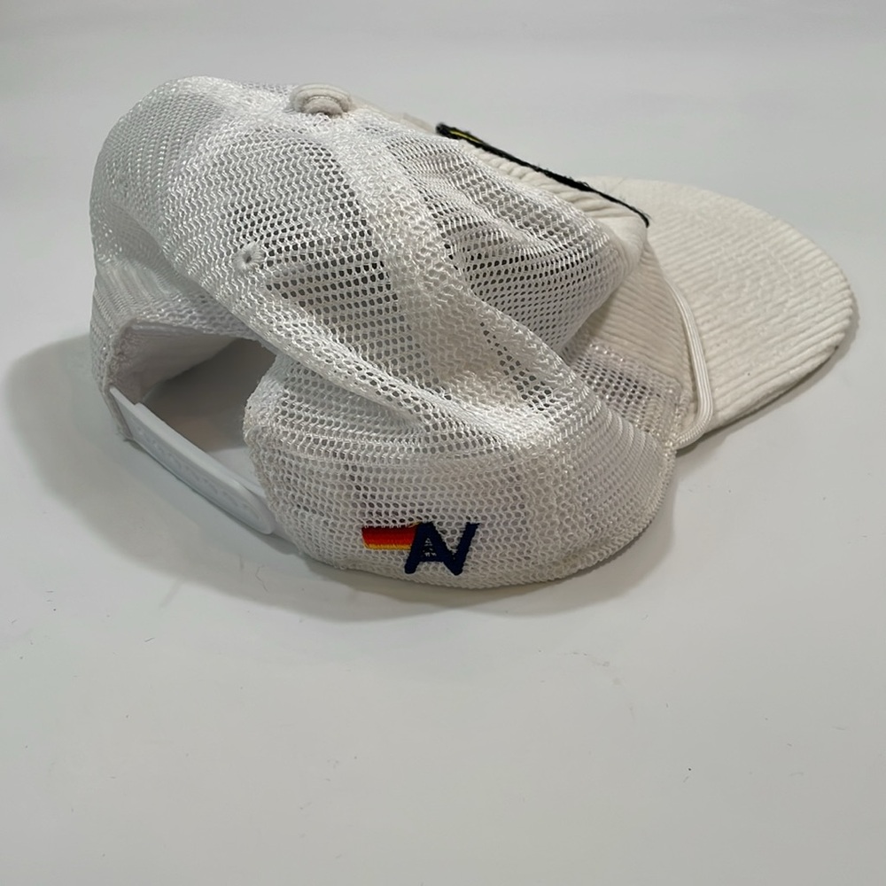 AVIATOR NATION WHITE CORDUROY SMILEY PATCH MESH TRUCKER HAT O/S EUC - Picture 5 of 8